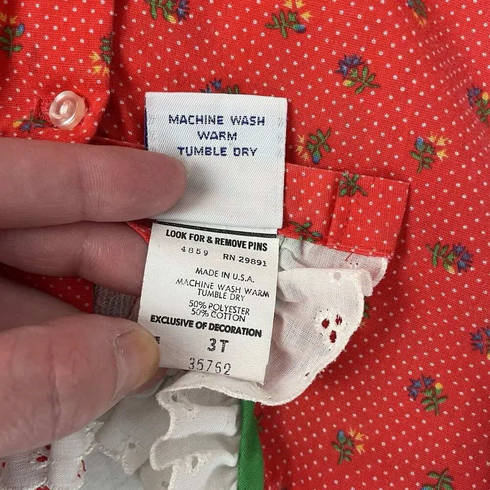 Vintage Nanas Pet JC Penny Red Floral Quilted Bodice Dress Sz 3T - 1980s